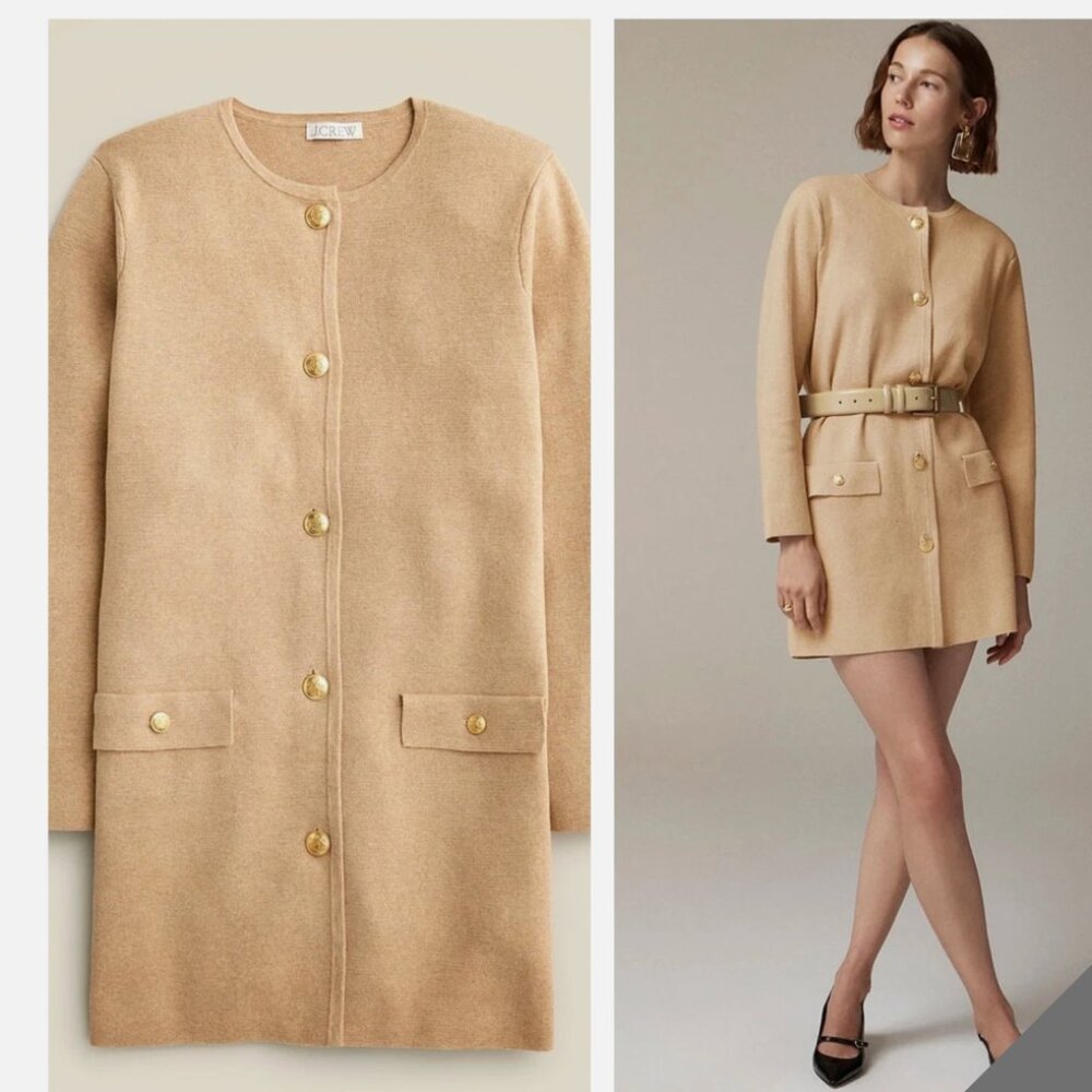 J. Crew Camel Button-Front Wool Blend Cardigan Coat
